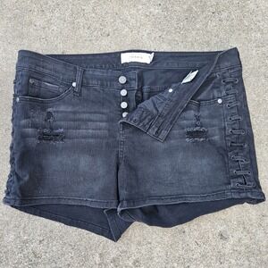 Torrid Size 18 Jean Shorts Black Denim  High-Rise Lace Up Sides Button Fly Distr